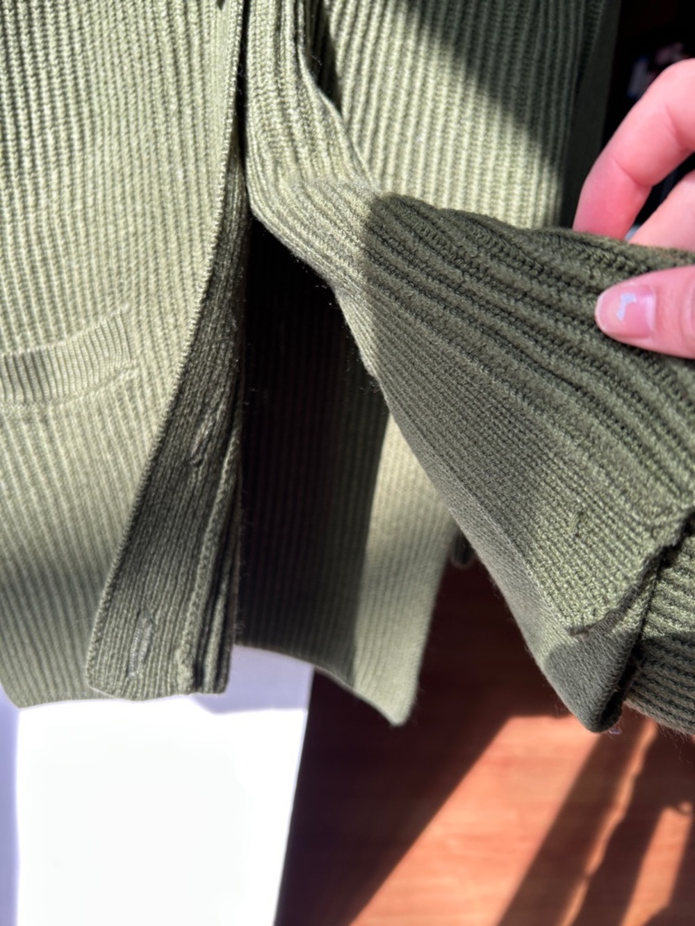Yarnworks || Olive Green Ribbed Button-Up Cardigan - Picture 8 of 9